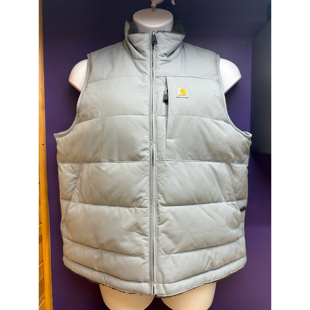 Carhartt Women's L 12-14 Reversible Sherpa Puffer Vest Gray OV5607-W